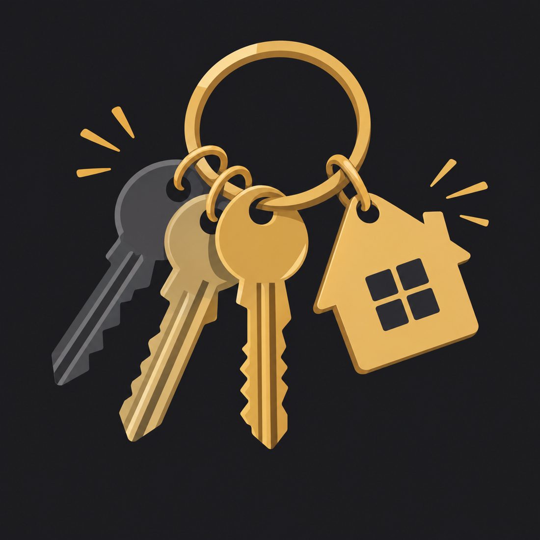 Illustration of a key ring with three keys and a house tag for a Compton, CA home